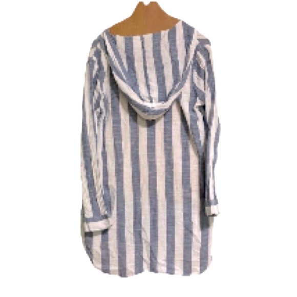 BLUE ISLAND Beach Swim Coverup Tunic Nautical Stripe Lace Up Hoodie Medium - Picture 4 of 14